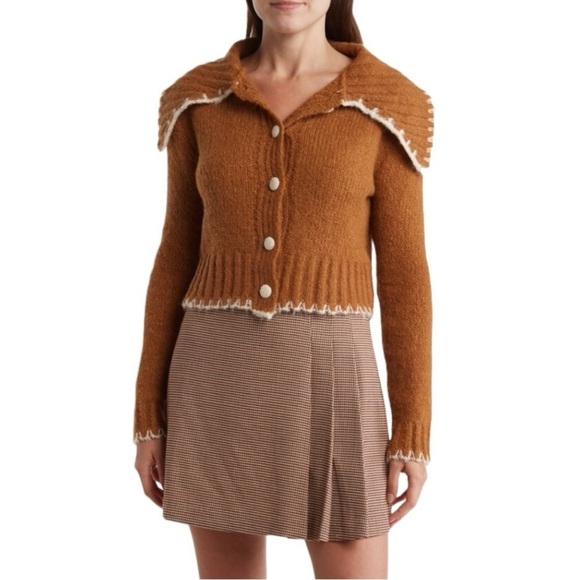ASTR the Label Oversized camel Button Front Contrast Stitch chic trendy Cardigan - Picture 1 of 11